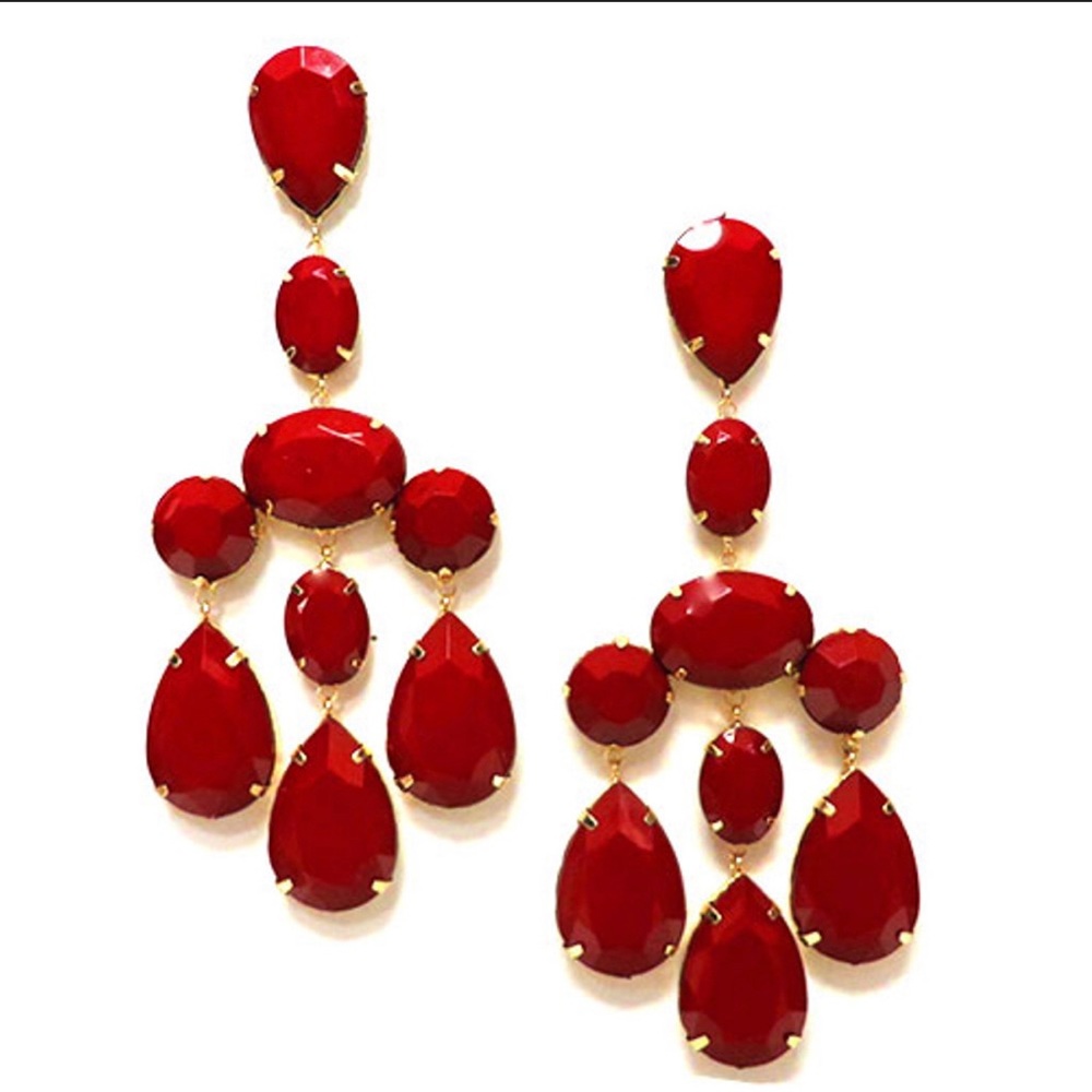 Large,Dramatic Red Faceted Drop Earrings-Boutique